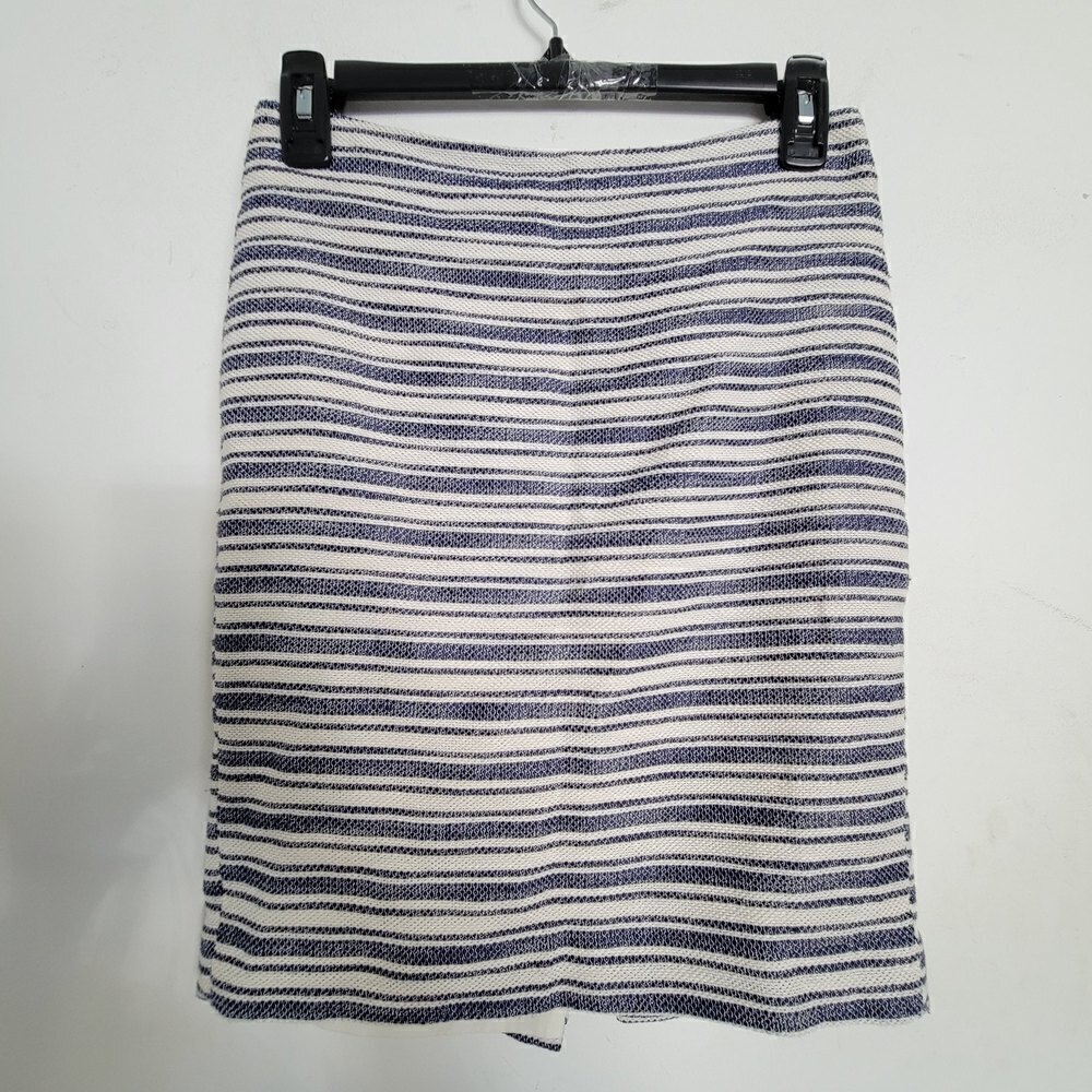Ann Taylor Petite Striped Knit Tweed Blue Ivory Cream Mini Skirt Size 00P